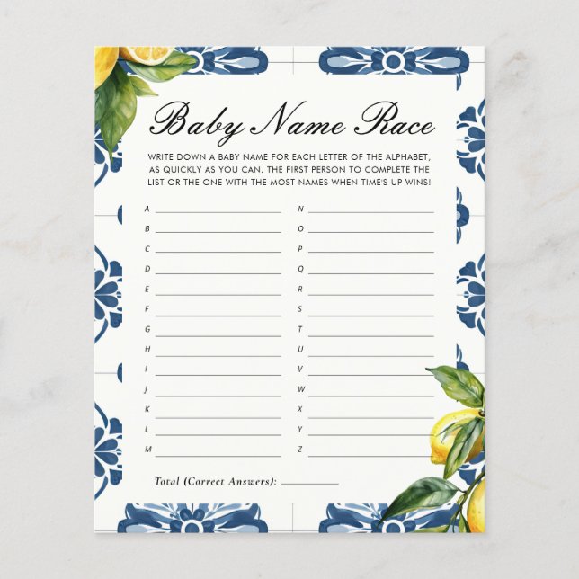 Lemon Positano Baby Shower baby Tävling (Framsida)