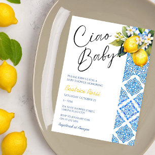 Lemon Positano Italiano Baby Shower Amalfi Tiles Inbjudningar