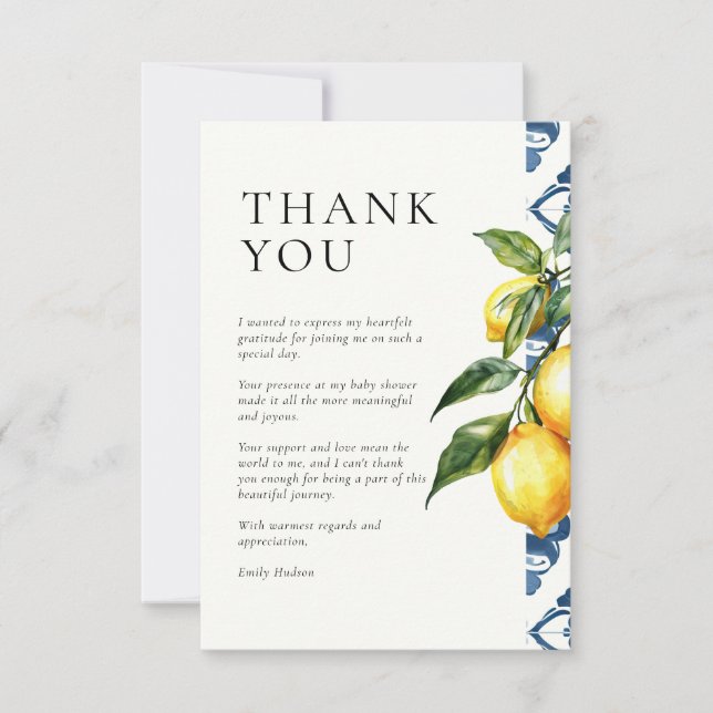Lemon Positano Italiano Baby Shower - tackkort Tack Kort (Framsida)