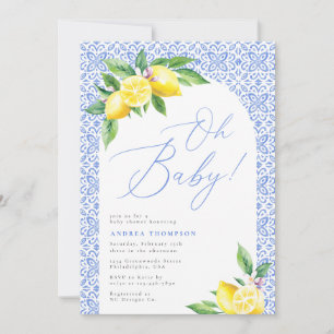 Lemon Positano italiensk Blue Tile Oh babystövel Inbjudningar