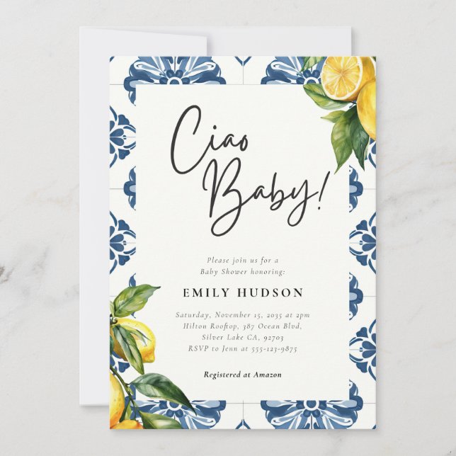 Lemon Positano Italy Baby Shower Inbjudningar (Framsida)