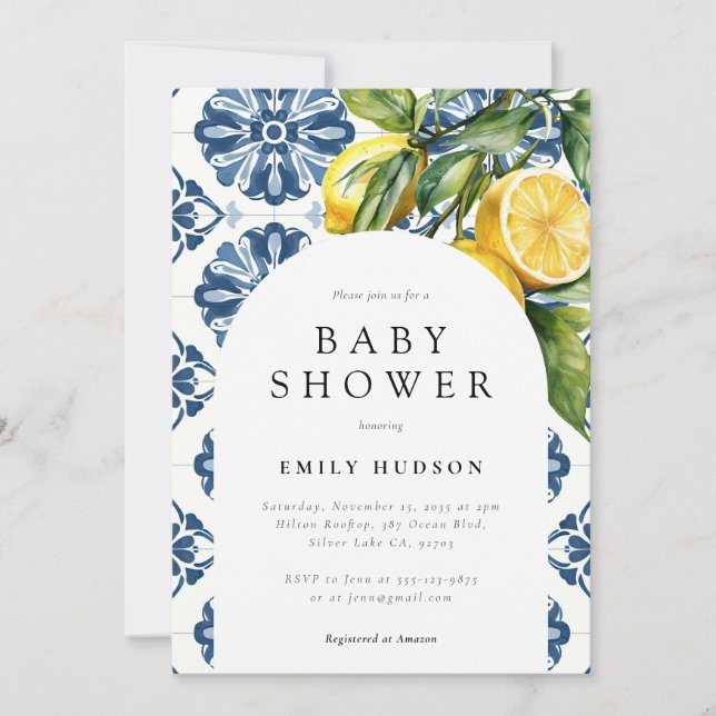 Lemon Positano Italy Baby Shower Inbjudningar (Framsida)