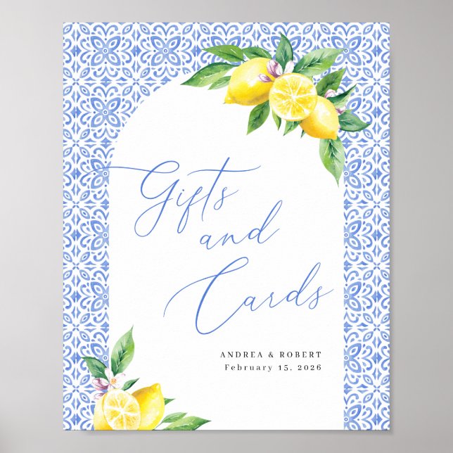 Lemon Positano presenter och kort bröllopsskylt Poster (Framsidan)