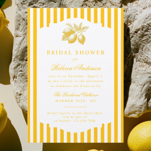 Lemon Preppy Ränder Gul Citrus Bröllopsdusch Inbjudningar