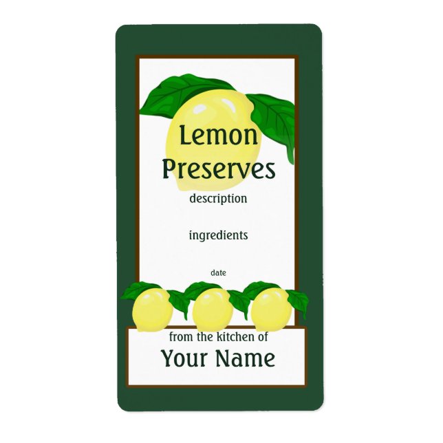 Lemon Preserve-etikett Fraktsedel (Framsidan)