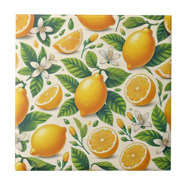 Lemon Print Ceramic Tile Kakelplatta (Framsidan)