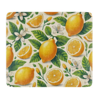 Lemon Print Glass Choppboard