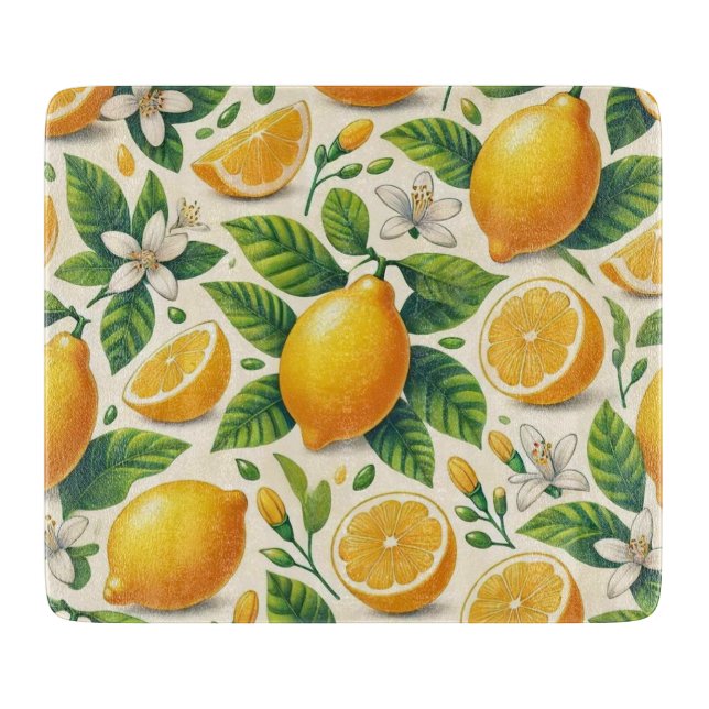 Lemon Print Glass Choppboard (Framsidan)