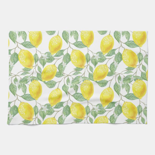 Lemon Print Kitchen Towel in Gult and Grönt Kökshandduk (Horisontell)