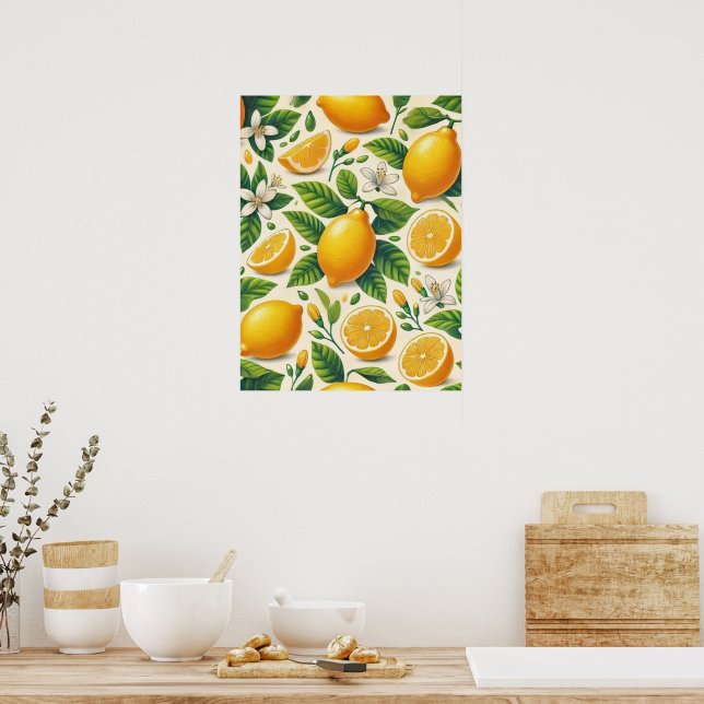 Lemon Print Wall Art Poster (Kök)
