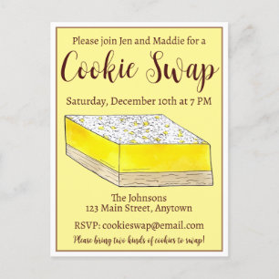 Lemon Pub Squares Bake Sale Cookie Swap Pastry Inbjudan Vykort