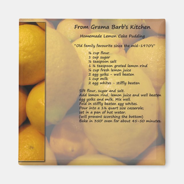 Lemon Pudding-Cake Recipe Magnet (Framsidan)