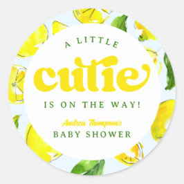 Lemon Retro Little Cutie Gult Baby Shower Runt Klistermärke