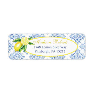 Lemon Returetiketter, Blue Tile Italien Returadress Etikett