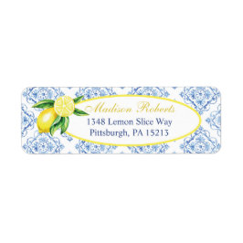Lemon Returetiketter, Blue Tile Italienska Returadress Etikett