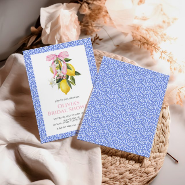 Lemon Rosa Bow Coquette Bröllopsdusch Inbjudningar (Skapare uppladdad)