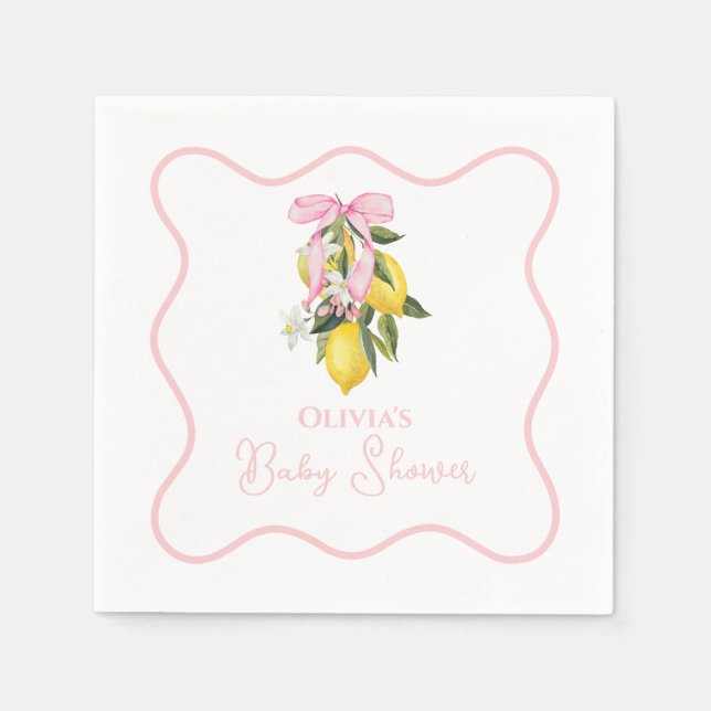 Lemon Rosa Bow preppy Coquette Baby Shower Pappersservett (Framsidan)