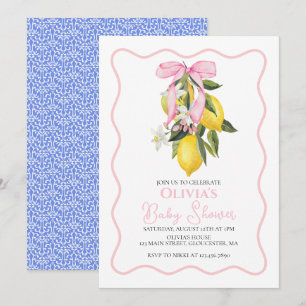 Lemon Rosa Bow-preppy Coquette babydusch Inbjudningar