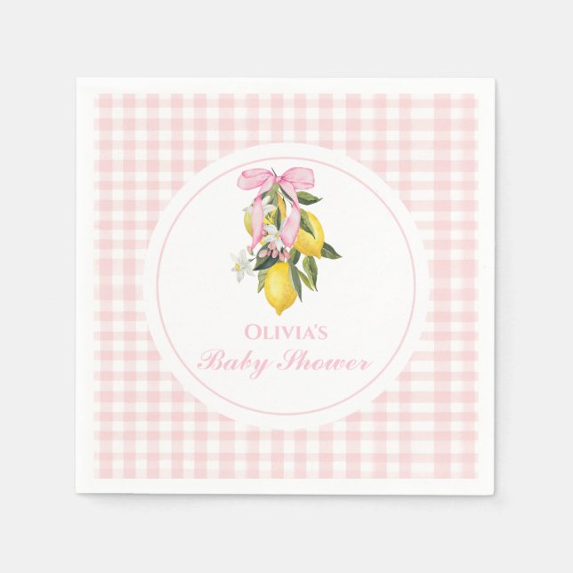 Lemon Rosa Bow-preppy Coquette babydusch Pappersservett (Framsidan)