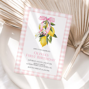 Lemon Rosa Bow-preppy Coquette-födelsedag Inbjudningar