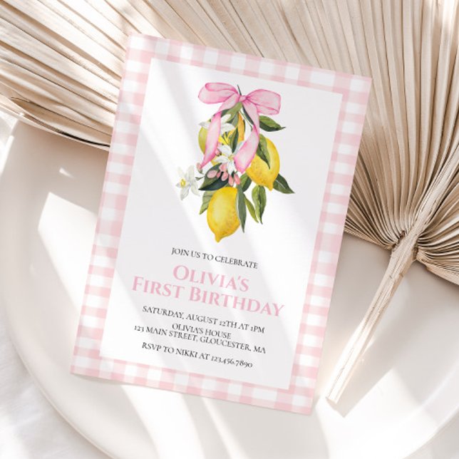 Lemon Rosa Bow-preppy Coquette-födelsedag Inbjudningar (Skapare uppladdad)