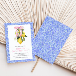 Lemon Rosa Bow-preppy Coquette-födelsedag Inbjudningar