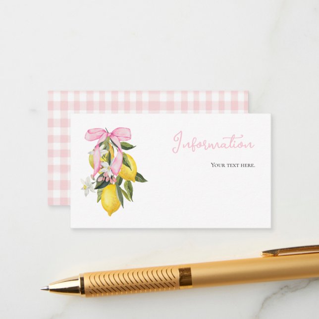 Lemon Rosa Bowj coquette baby shower-information Tilläggskort (Fram/Back In Situ)