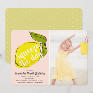 Lemon Rosa Girl Birthday Photo Inbjudningar