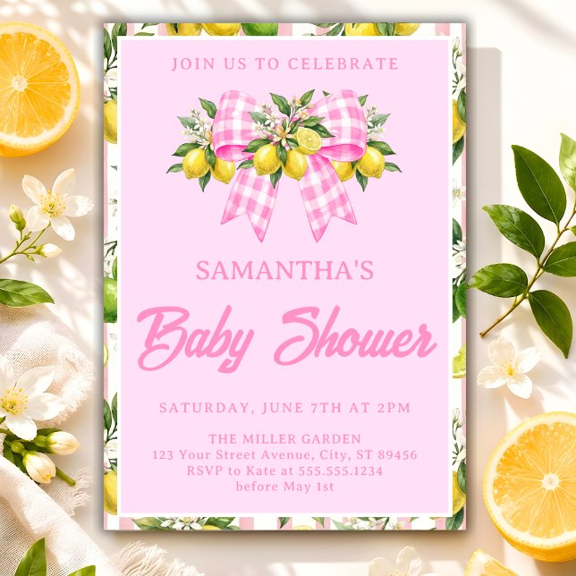 Lemon & Rosa Rutigt Babyshower Inbjudningar (Skapare uppladdad)