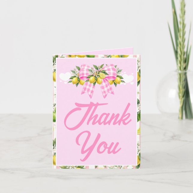 Lemon & Rosa Rutigt Babyshower Tack Kort (Framsida)