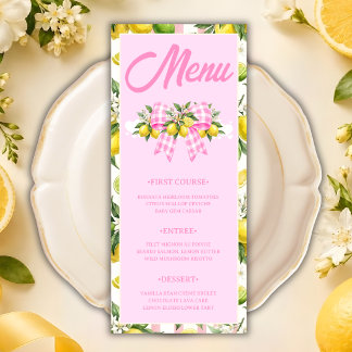 Lemon & Rosa Rutigt Band Barnkalas Menykort Meny