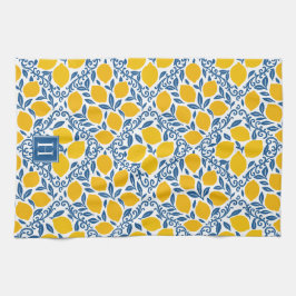 Lemon Rustic Farmhouse French Country Monogram Kökshandduk