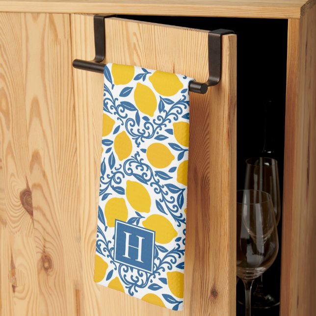 Lemon Rustic Farmhouse French Country Monogram Kökshandduk (Thirds Fold)