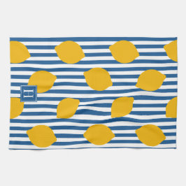 Lemon Rustic Farmhouse Randig Monogram Kökshandduk