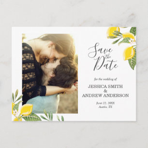 Lemon Save Date Postcard Elegant Summer Boho Meddelande Vykort