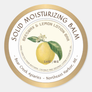 Lemon Scented Beeswax Lotion Pub etikett Guld Grän