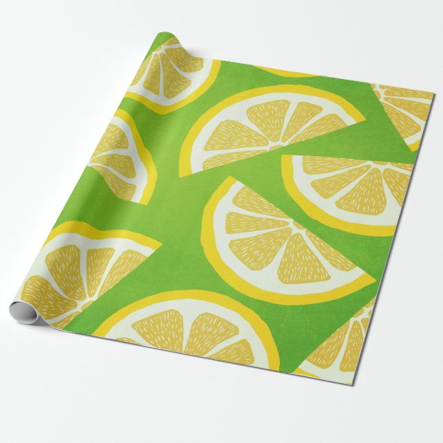 Lemon-segment på grön bakgrund i Lime Presentpapper (Utrullad)