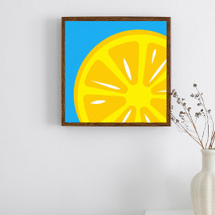 Lemon Simple Gult Blue Modern Fruit Illustration Poster