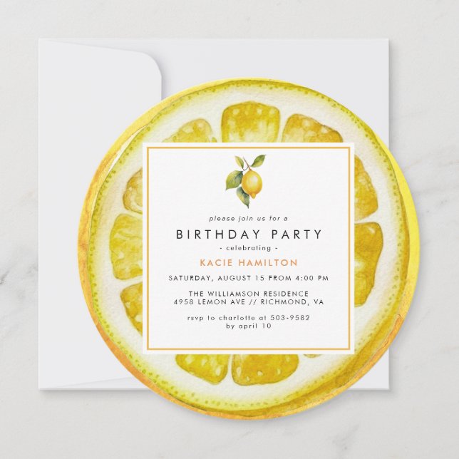 Lemon Slice | Bright-Gult Citrus Birthday Inbjudningar (Framsida)