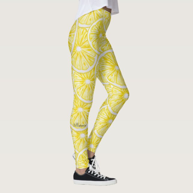 Lemon Slices Watercolor Mönster Leggings (Höger)