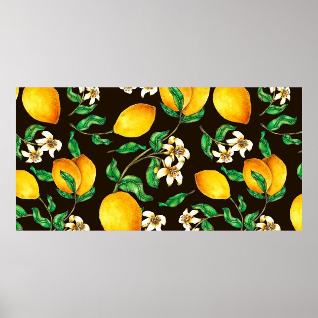 Lemon Sömlös Mönster, färgad med vattenfärg Poster (Framsidan)