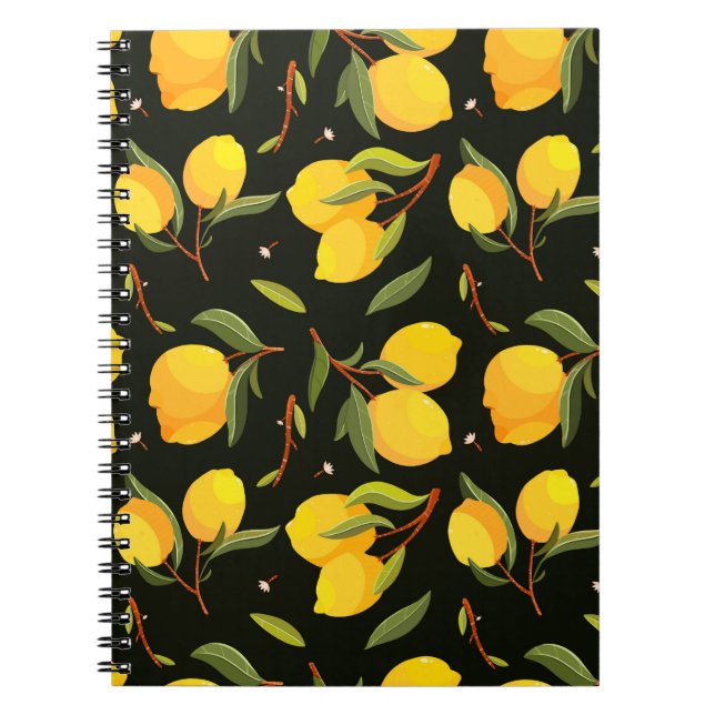 Lemon Sömlös mönster. Handmålad citronillustra Anteckningsbok (Framsidan)