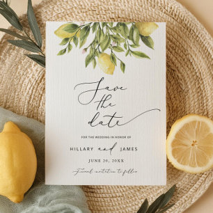 Lemon Sorrento Amalfi Calligraphy Spara datumet Inbjudningar