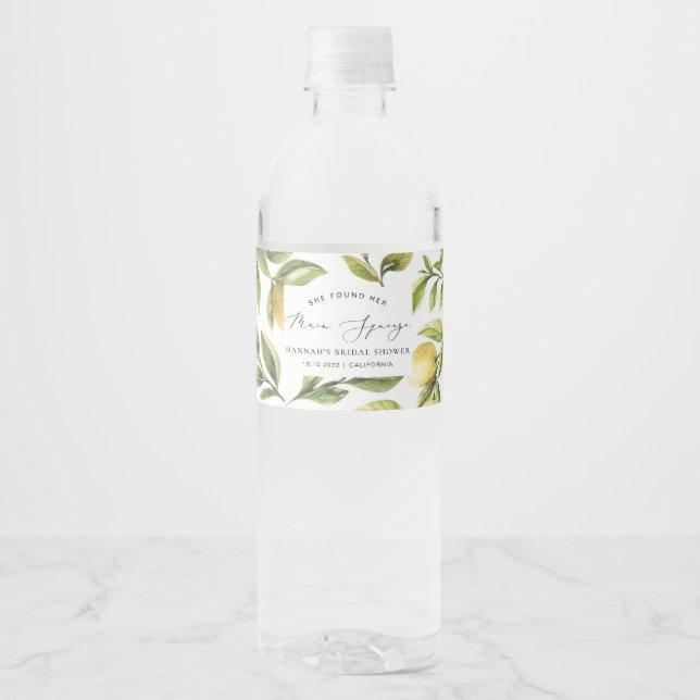 Lemon Sorrento Bröllopsdusch Vattenflaskor Etikett (Framsida)