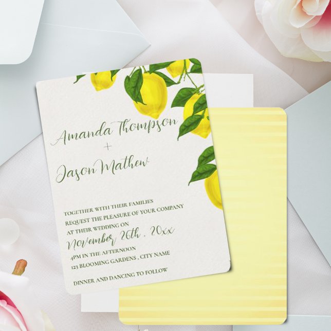 Lemon Söt Bright Gult Citrus Bröllop Inbjudningar (Lemon Pretty Bright Yellow Citrus Wedding Invitation
)