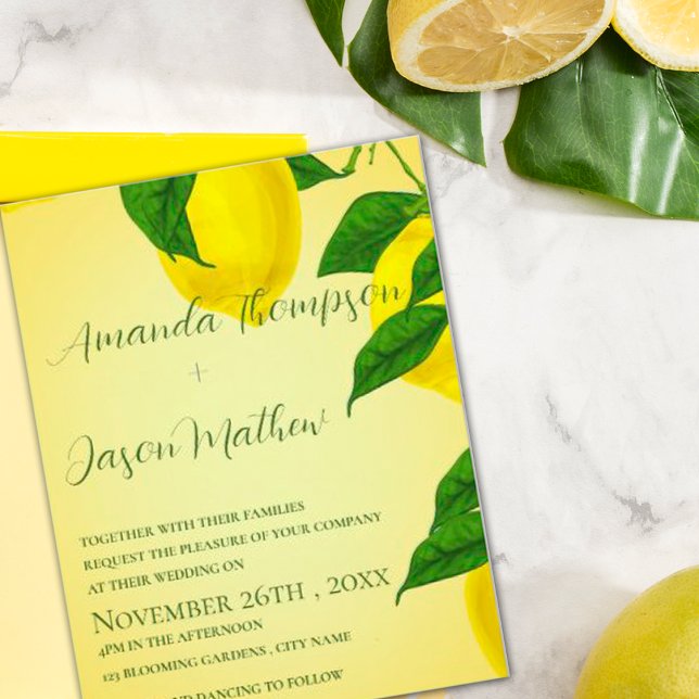 Lemon Söt Bright Gult Citrus Bröllop Inbjudningar (Skapare uppladdad)