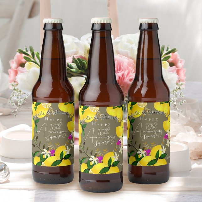 Lemon Squeeze  Ölflaska Etikett (10th Wedding Anniversary Lemon Squeeze Beer BottleLabel)