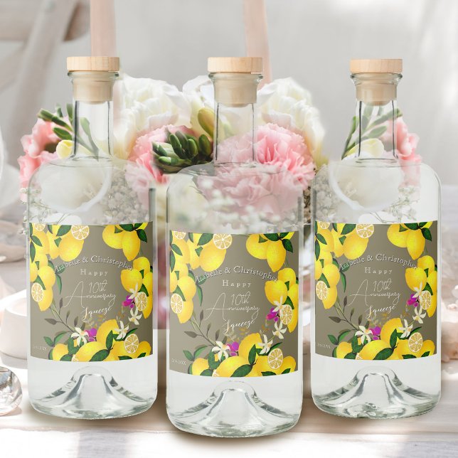Lemon Squeeze  Spritflaskor Etikett (10th Wedding Anniversary Lemon Squeeze Liquor Label)