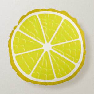 Lemon Stylized Fruit Slice Rund Kudde