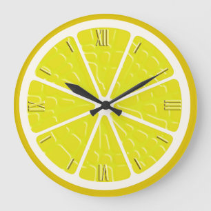 Lemon Stylized Fruit Slice Stor Klocka